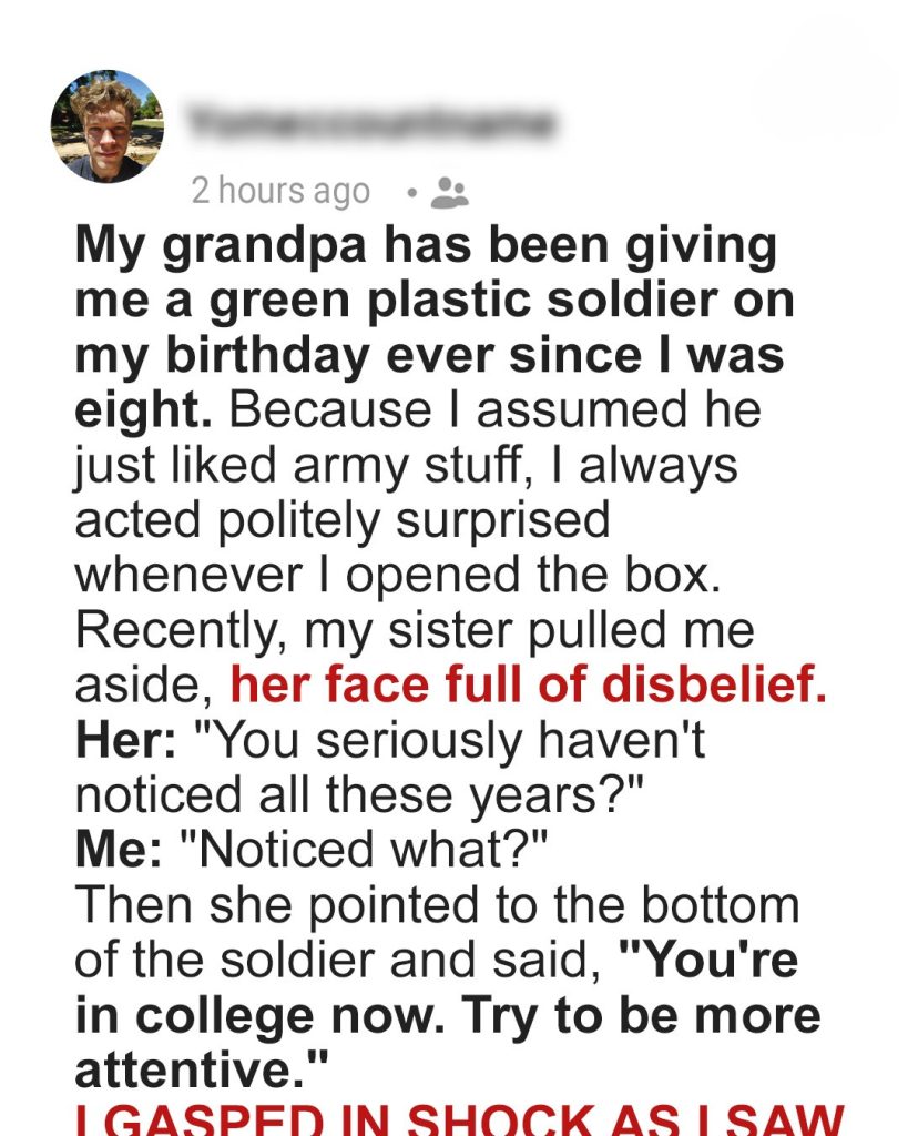Grandpa Gave Me a Green Plastic Soldier on My Birthday for Years — One Day I Finally Understood Why, and I Was Utterly Stunned