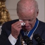 Joe Biden with tears in his eyes make the sad announcement.