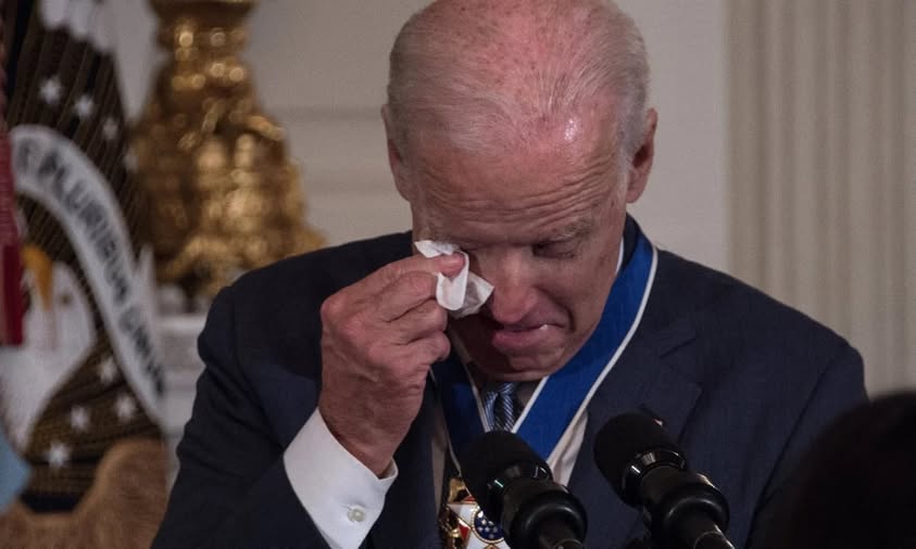 Joe Biden with tears in his eyes make the sad announcement.
