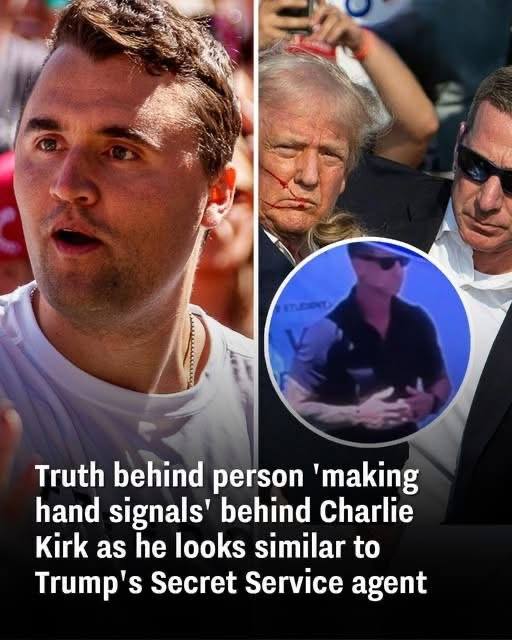 Truth behind person ‘making hand signals’ behind Charlie Kirk as he looks similar to Trump’s Secret Service agent