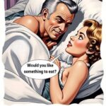 A woman asks her husband at breakfast time