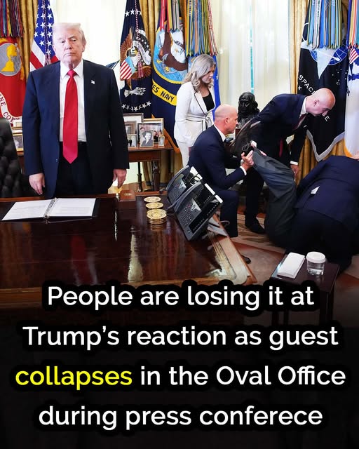 People are losing it at Trump’s reaction as guest collapses in the Oval Office during press conference
